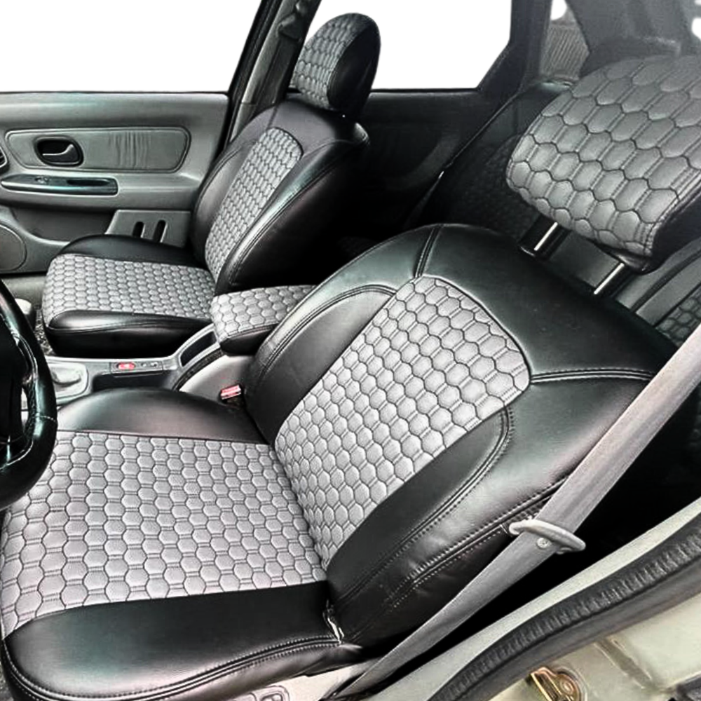 Side Leather Front Leather Pattern HoneycombStitching Black