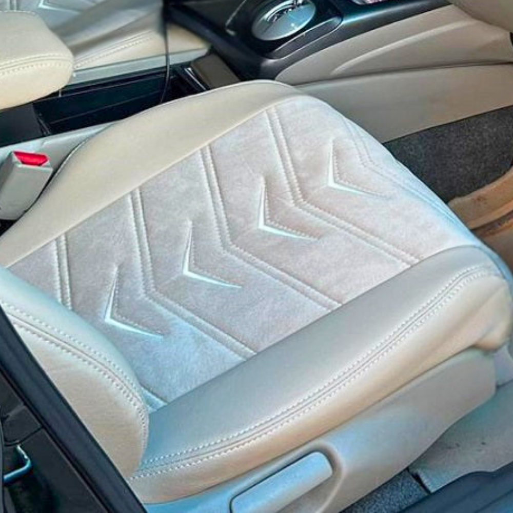 Side Leather Front Suede Chevron Pattern Stitching Beige